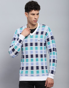 MONTE CARLO Checkered V Neck Casual Men Multicolor Sweater