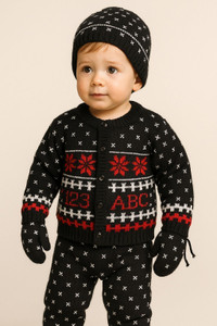 bloomkids Self Design Round Neck Casual Baby Boys & Baby Girls Black Sweater