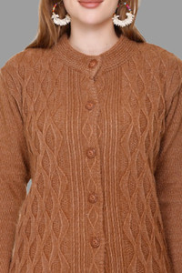 Biwu Self Design Round Neck Casual Women Brown Sweater