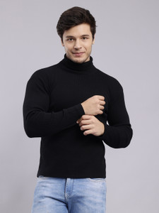 NUEVOSPORTA Solid High Neck Casual Men Black Sweater