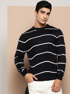 INVICTUS Striped Round Neck Casual Men Black Sweater