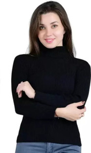 BLACK BLINK Solid Turtle Neck Casual Women Black Sweater