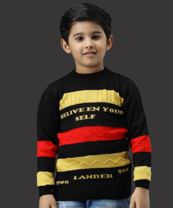 ChicCloset Striped, Self Design Round Neck Casual Boys Black Sweater
