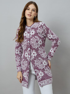 DUKE Self Design Round Neck Casual Women Purple Sweater