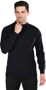 Guy London Clothing Solid Turtle Neck Casual Men Dark Blue Sweater