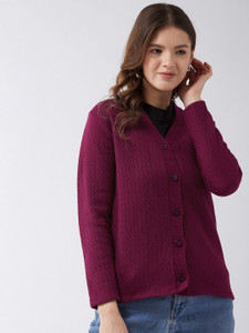 Pivl Self Design V Neck Casual Women Purple Sweater