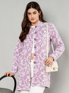 eWools Graphic Print Round Neck Casual Women Purple Sweater