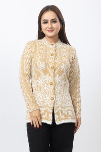 Aphrodite Printed Mandarin Neck Casual Women Gold Sweater