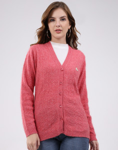 MONTE CARLO Self Design V Neck Casual Women Pink Sweater