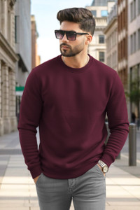 TRIPR Solid Round Neck Casual Men Maroon Sweater