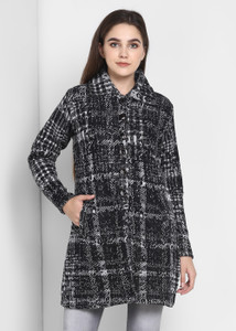 Pivl Checkered High Neck Casual Women Black, Grey Sweater