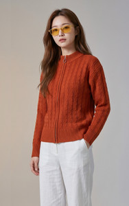 WOOLBERRY Self Design High Neck Casual Women Orange Sweater