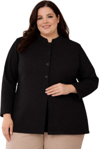Entervk Self Design Mandarin Neck Casual Women Black Sweater