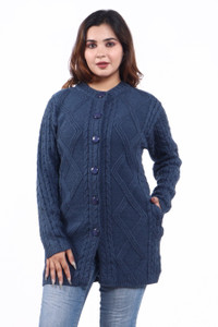 Frankfurt Solid Round Neck Casual Women Dark Blue Sweater