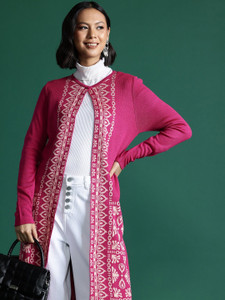 Sangria Self Design Round Neck Casual Women Pink Sweater