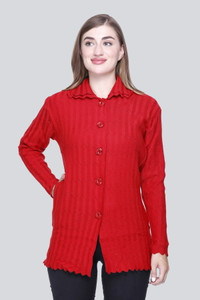 CURIOUS FASHION Solid Collared Neck Casual Women Red Sweater