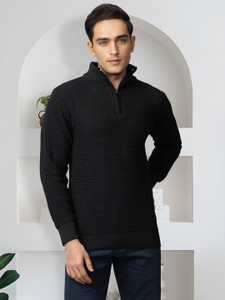 TYSORT Striped Mandarin Neck Casual Men Black Sweater