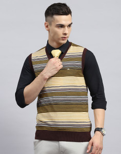 MONTE CARLO Striped V Neck Casual Men Multicolor Sweater
