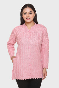 ओज़ारो महिलाओं के लिए  कैज़ुअल एम्ब्रॉइडर्ड गुलाबी कॉलर्ड नेक स्वेटर