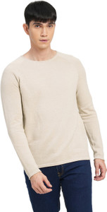 जैक एंड जोन्स पुरुषों के लिए कैज़ुअल सॉलिड बेज क्रू नेक स्वेटर
