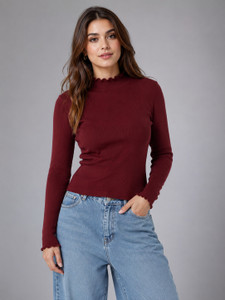 Tanushk Solid High Neck Party Women Maroon Sweater