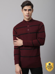 CANTABIL Striped High Neck Casual Men Maroon Sweater