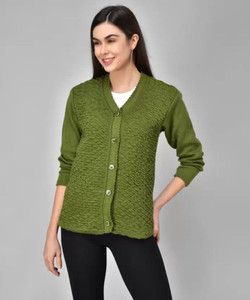 saikirpaenterpr Self Design V Neck Casual Women Dark Green Sweater