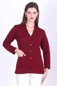 urban rock Self Design V Neck Casual Women Maroon Sweater