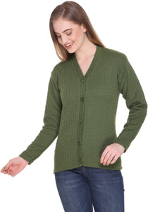 CURIOUS FASHION Solid V Neck Casual Women Green Sweater