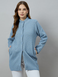 DUKE Self Design Round Neck Casual Women Blue Sweater