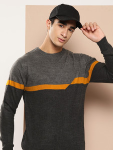 INVICTUS Colorblock Round Neck Casual Men Grey Sweater