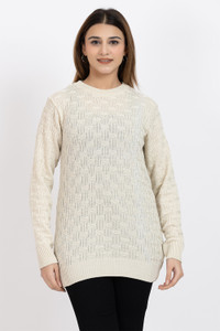 SHRYENKA Solid Round Neck Casual Women White Sweater