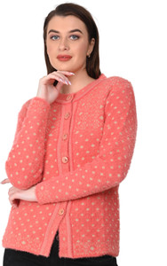 chatanya Woven Round Neck Casual Women Pink Sweater