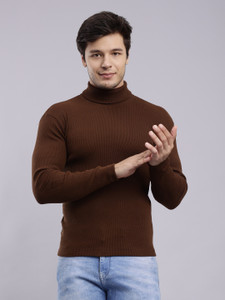 NUEVOSPORTA Solid High Neck Casual Men Brown Sweater