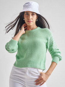 Tokyo Talkies Solid Round Neck Casual Women Green Sweater