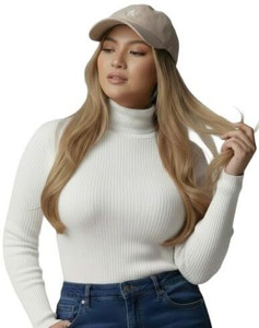 glam 16 Solid High Neck Casual Women White Sweater