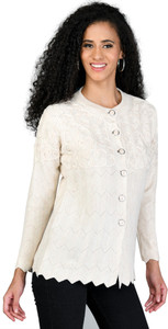 lady willington Embroidered Crew Neck Casual Women White Sweater