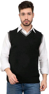 Shunit creation Solid V Neck Casual Men Black Sweater