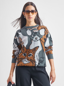 Tokyo Talkies Self Design Round Neck Casual Women Brown Sweater