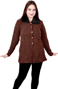 AYUB FASHION Self Design Round Neck Casual Women Brown Sweater