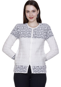 HITTIKA Self Design Round Neck Casual Women White Sweater