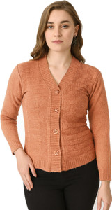 manra Self Design V Neck Casual Women Brown Sweater