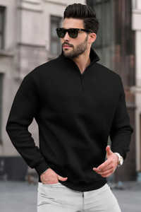 TRIPR Solid Collared Neck Casual Men Black Sweater