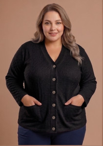 S.L. Madhok Self Design V Neck Casual Women Black Sweater