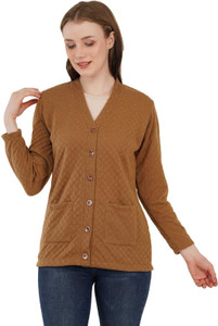 urban rock Self Design V Neck Casual Women Beige Sweater