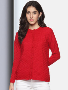 CLAPTON Self Design Round Neck Casual Women Red Sweater
