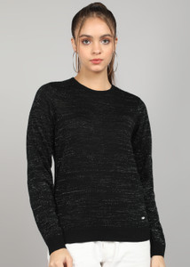 METRONAUT Self Design Crew Neck Casual Women Black Sweater