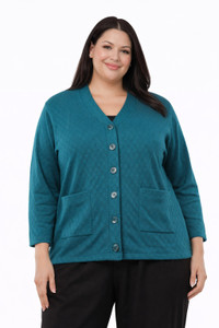 LE ARC Self Design V Neck Casual Women Green Sweater