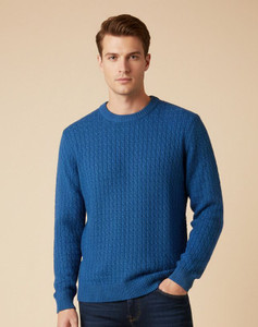 WOOLBERRY Self Design Round Neck Casual Men Blue Sweater