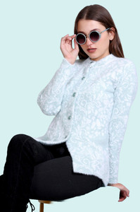 eWools Printed Round Neck Casual Women Light Green Sweater